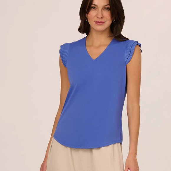 Adrianna Papell Royal Blue Pleated Sleeve Blouse Women’s Large - Picture 1 of 7
